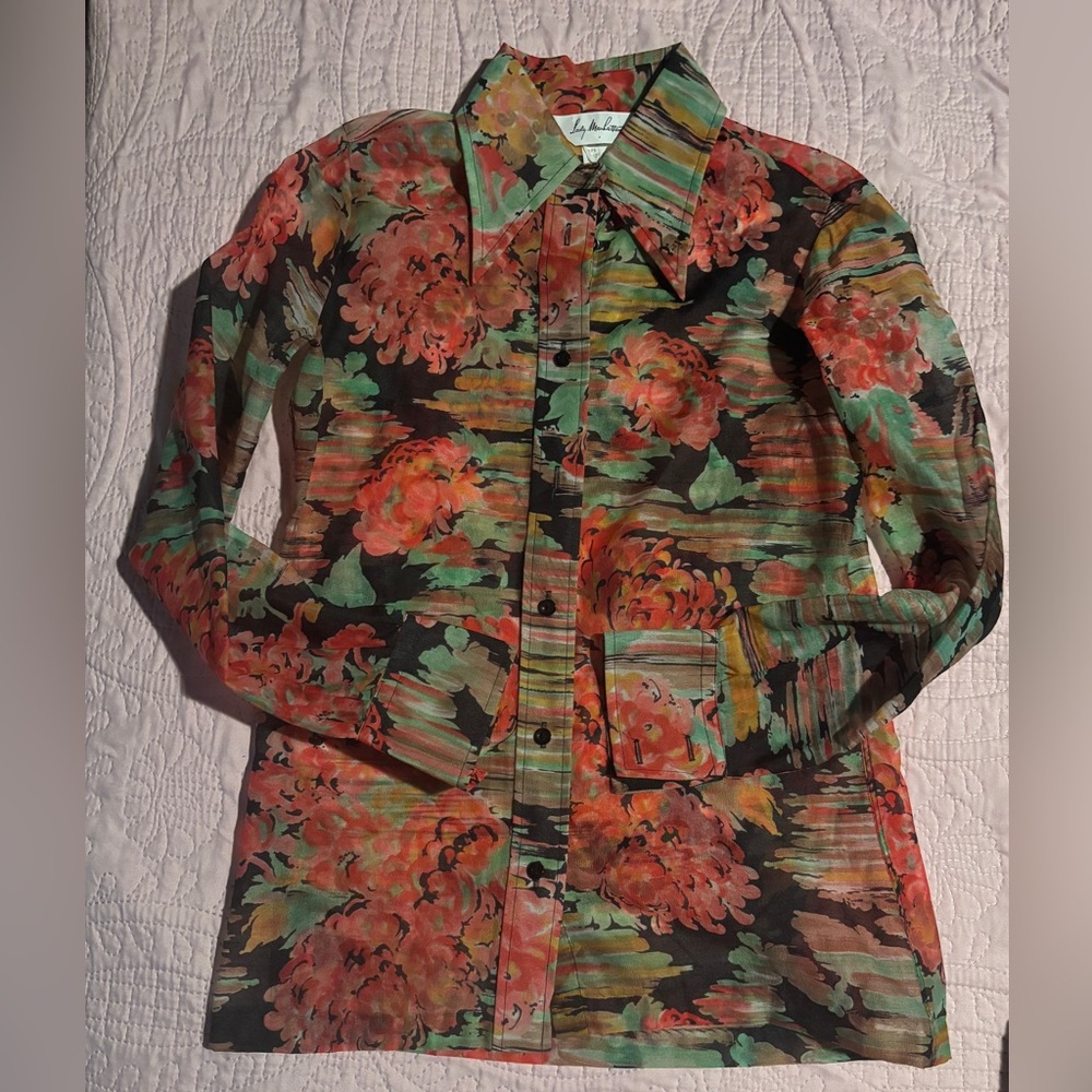 Lady Manhattan VINTAGE 1970s Multicolor Abstract Blouse collar extra small